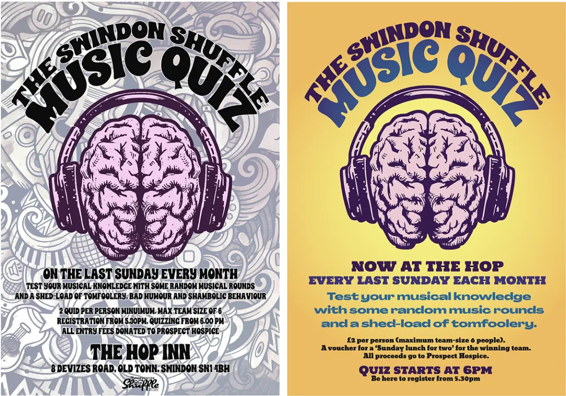 what makes good graphic design? This image compares 2 versions of the same poster to show how simple changes improve the function of graphic design. Graphic design should always give information to the viewer that is quick and easy to understand.