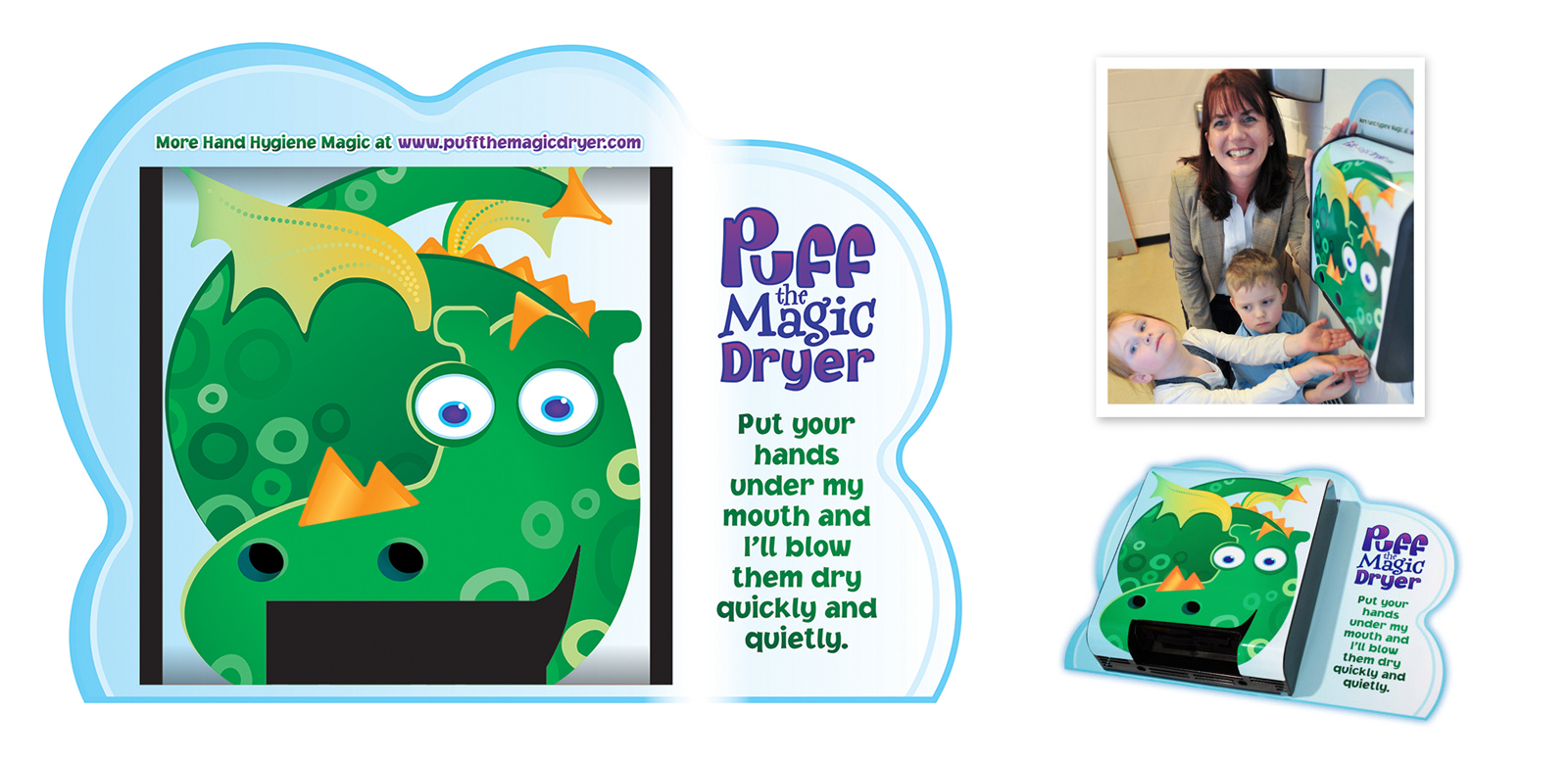 Puff the Magic Dryer, children&#039;s hygiene, character design, illustration