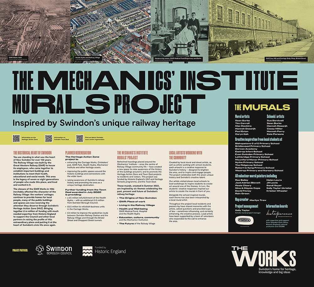 HAZ Swindon Mechanics' Institute mural information panels