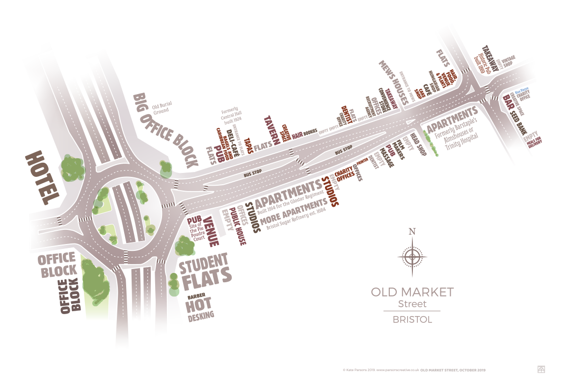 Old Market, Bristol, The Exchange, Stag and Hounds, typography, map