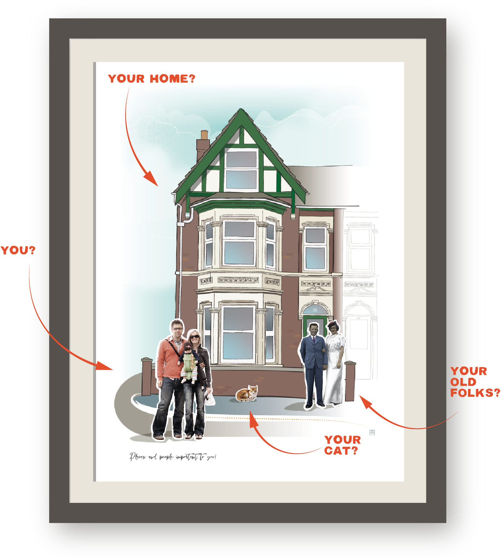 commissioned house portrait with photos of people digital art drawing tablet wacom