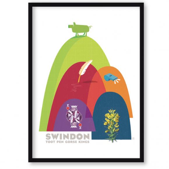 A2 signed, numbered and monogrammed print art print of Swindon – hills