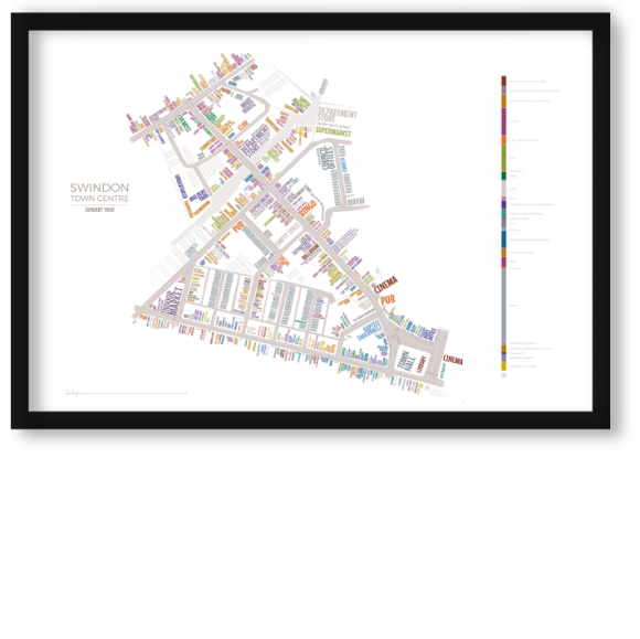 swindon town centre 1968 typographic art map